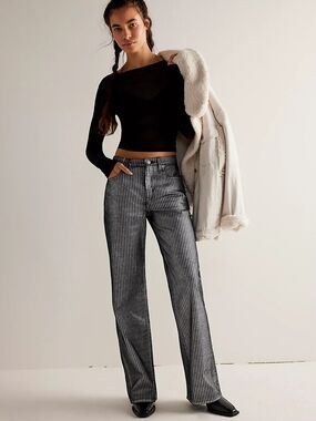 We The Free Tinsley Metallic Stripe Baggy Jeans by
